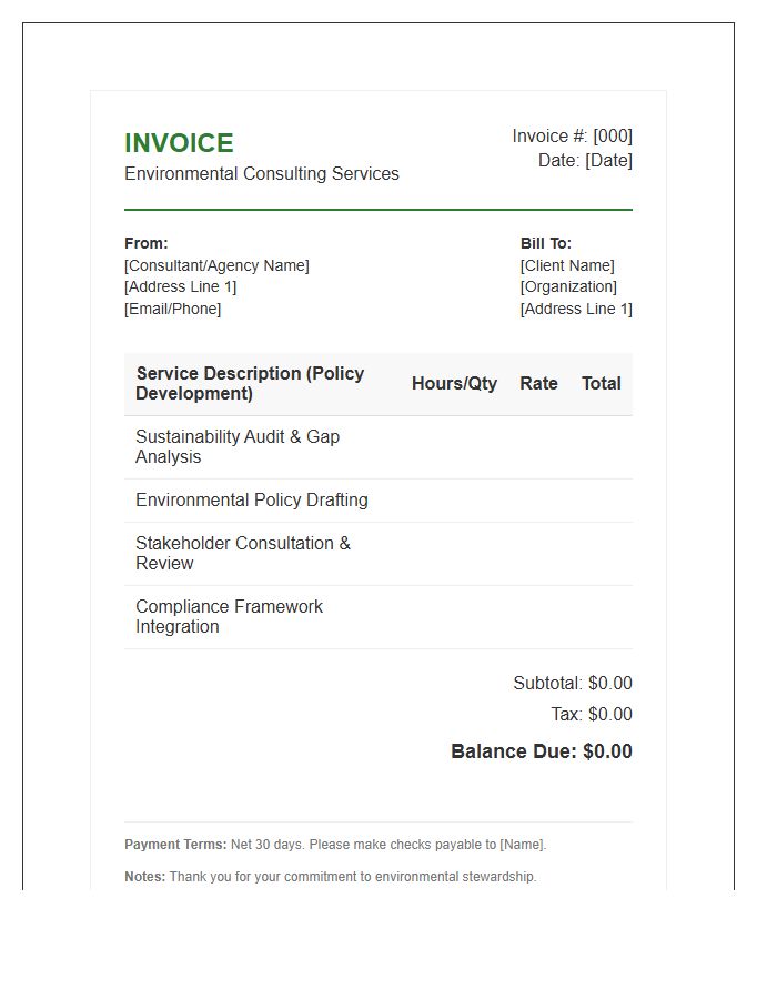 Environmental Policy Development Invoice Template