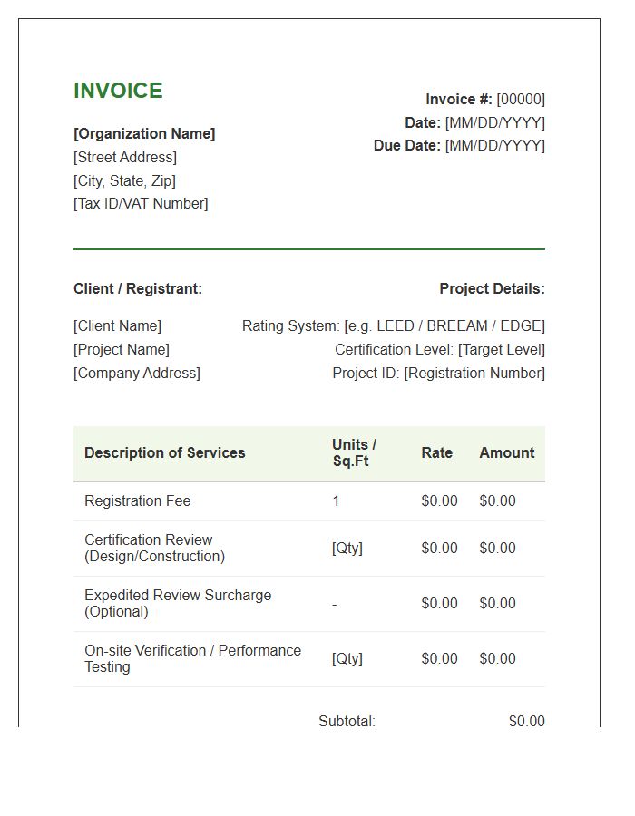 Green Building Certification Invoice Template