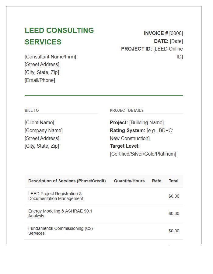 LEED Certification Consulting Invoice Template
