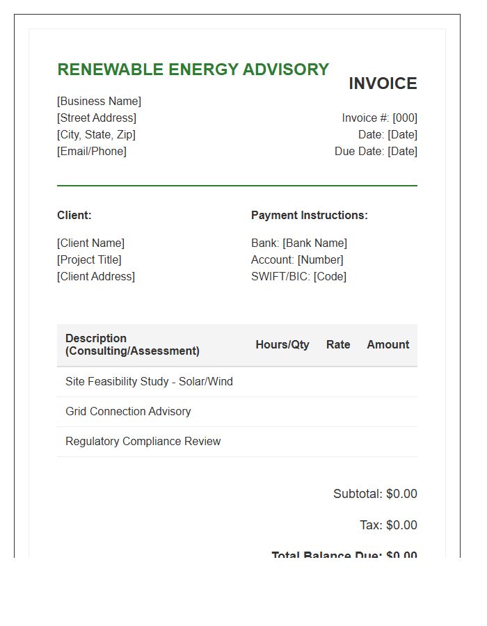 Renewable Energy Advisory Invoice Template