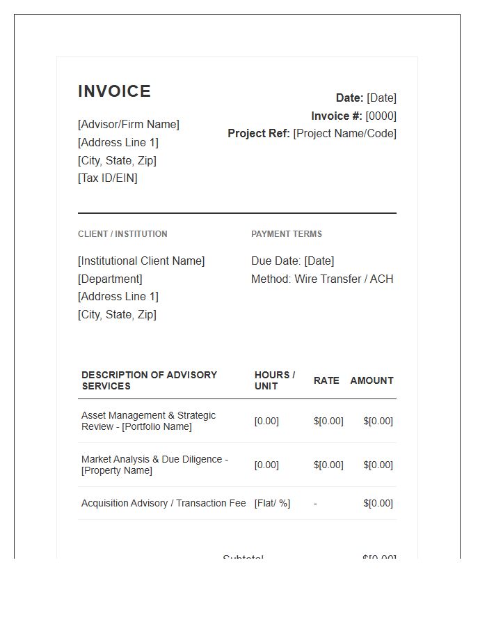 Institutional Real Estate Advisor Invoice Template