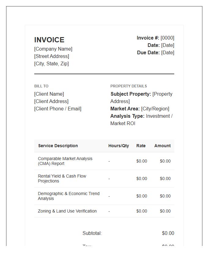 Investment Property Market Analysis Invoice Template