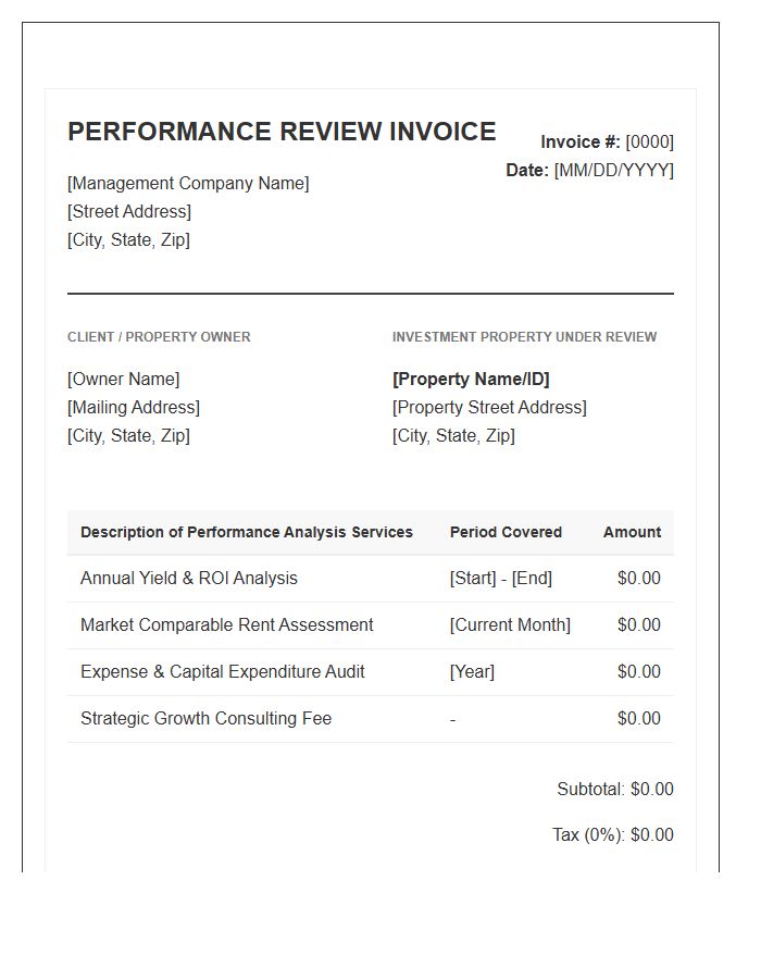 Investment Property Performance Review Invoice Template