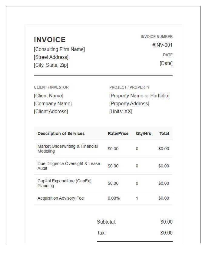 Multifamily Investment Consulting Invoice Template