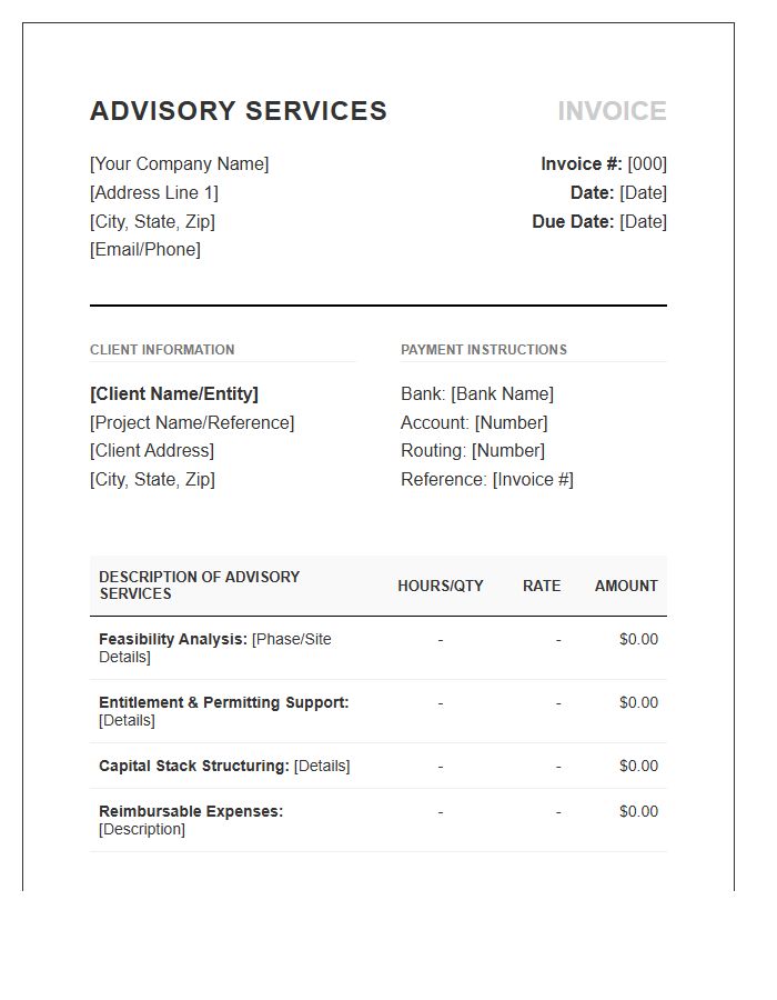 Real Estate Development Advisory Invoice Template