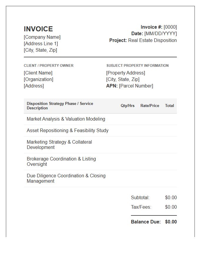 Real Estate Disposition Strategy Invoice Template
