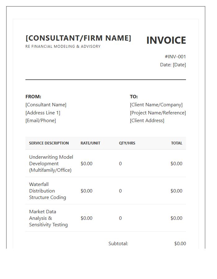 Real Estate Financial Modeling Consulting Invoice Template