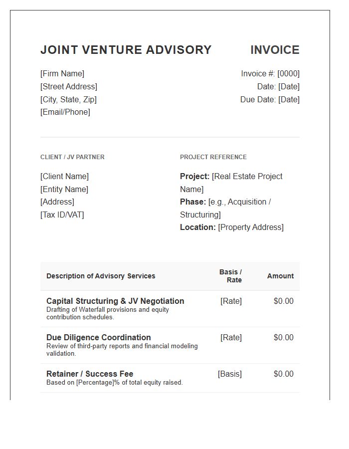 Real Estate Joint Venture Advisory Invoice Template