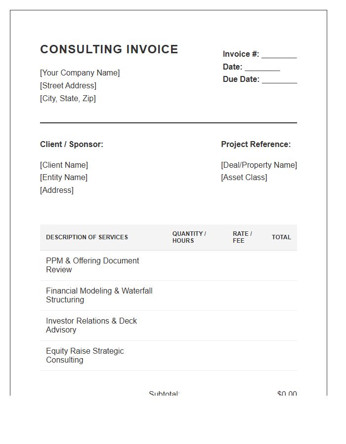 Real Estate Syndication Consulting Invoice Template