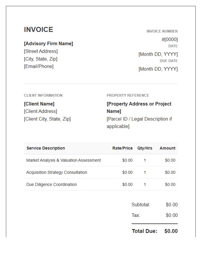 Residential Real Estate Advisory Invoice Template