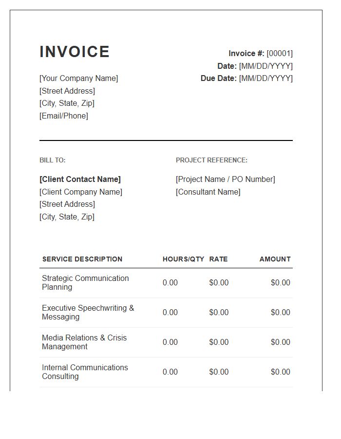 Corporate Communications Consulting Invoice Template