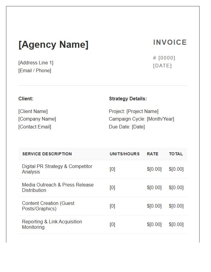 Digital PR Strategy Invoice Template