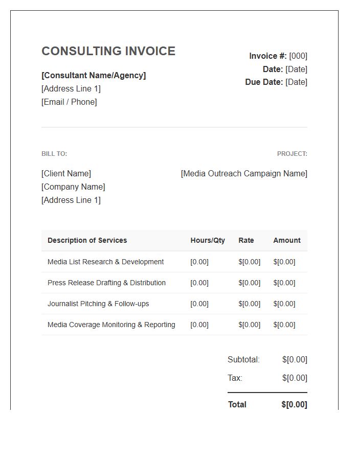 Media Outreach Consulting Invoice Template