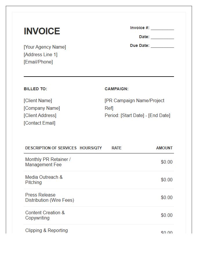 PR Campaign Management Invoice Template