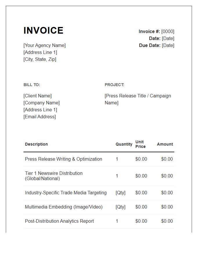 Press Release Distribution Invoice Template