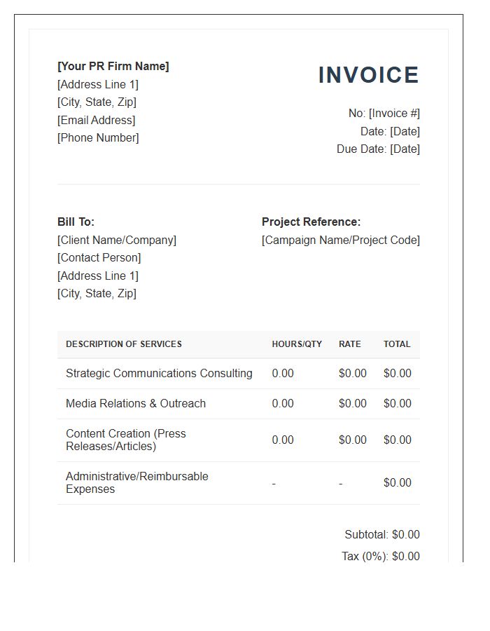 Professional PR Consulting Invoice Template