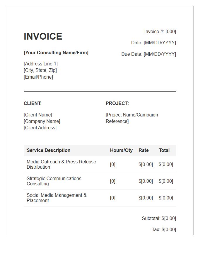 Publicity Services Consulting Invoice Template