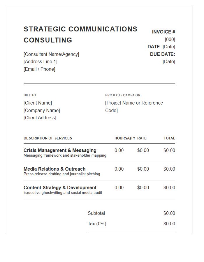 Strategic Communications Consulting Invoice Template