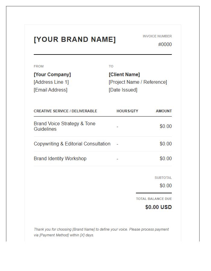 Brand Voice And Tone Invoice Template