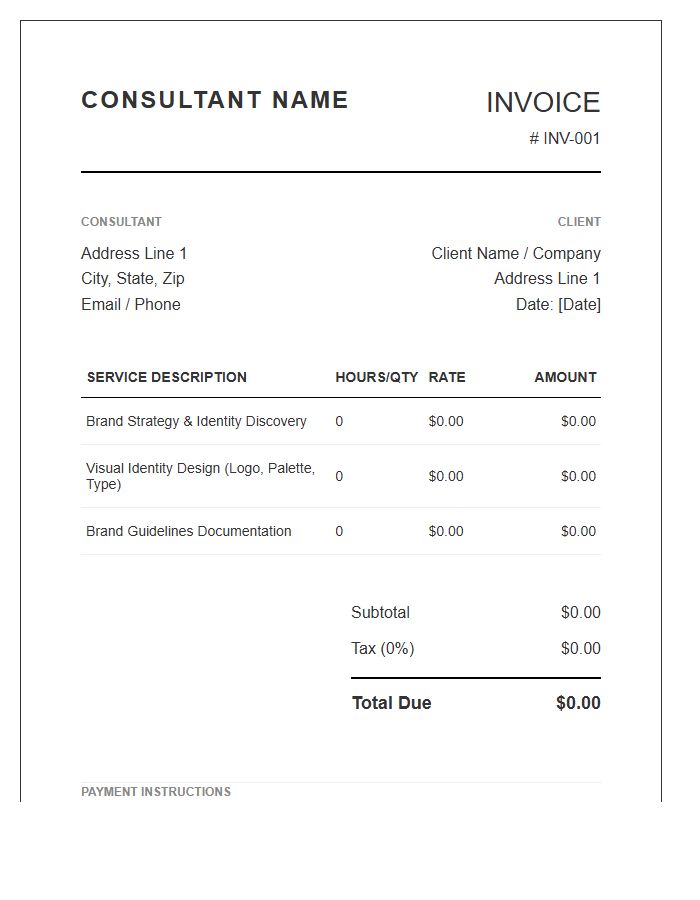 Professional Brand Consultant Invoice Template