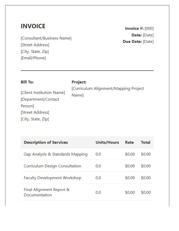 Curriculum Alignment Consulting Invoice Template