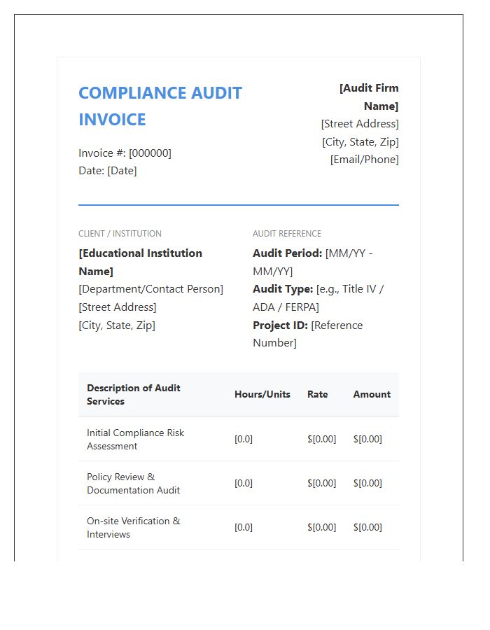 Educational Compliance Audit Invoice Template