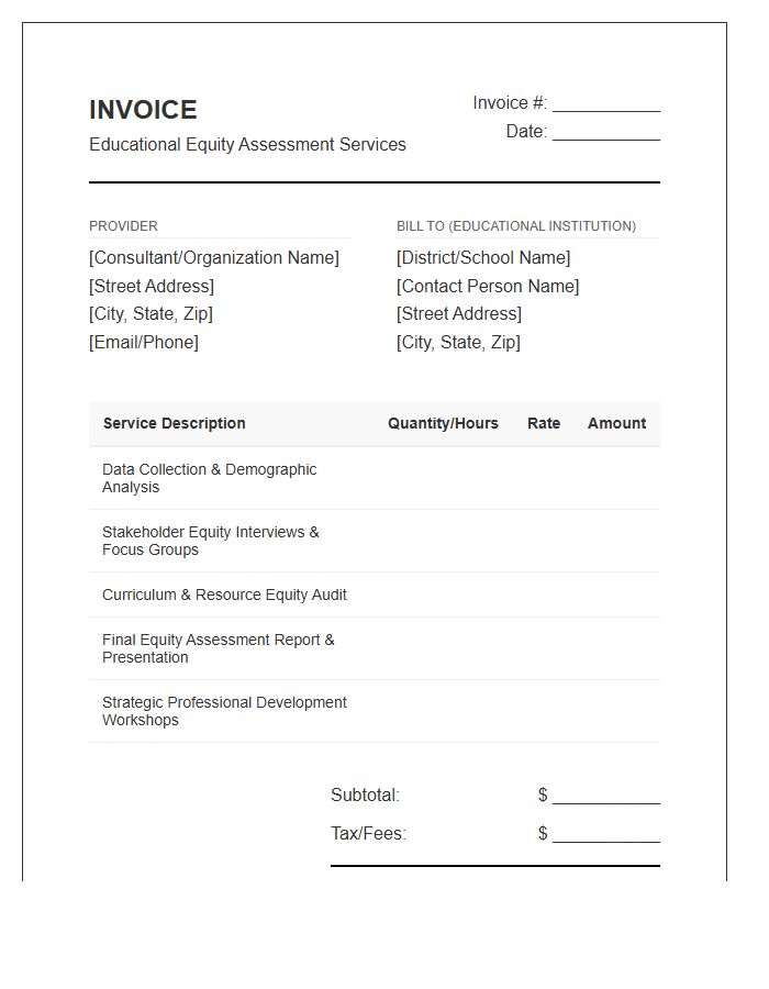 Educational Equity Assessment Invoice Template