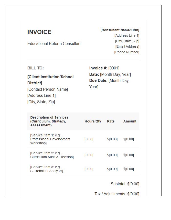Educational Reform Consultant Invoice Template