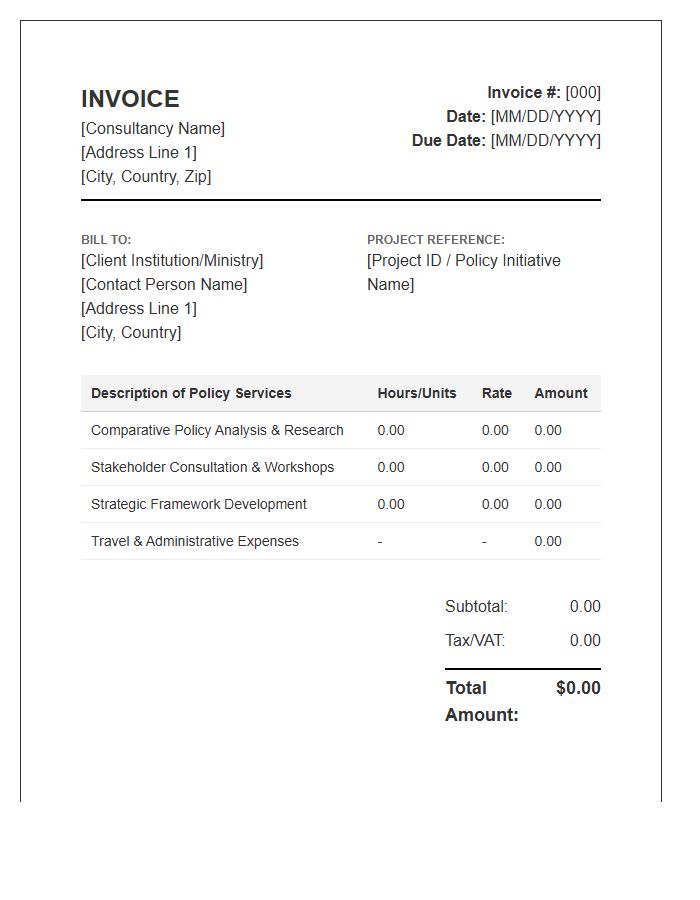 International Education Policy Consulting Invoice Template