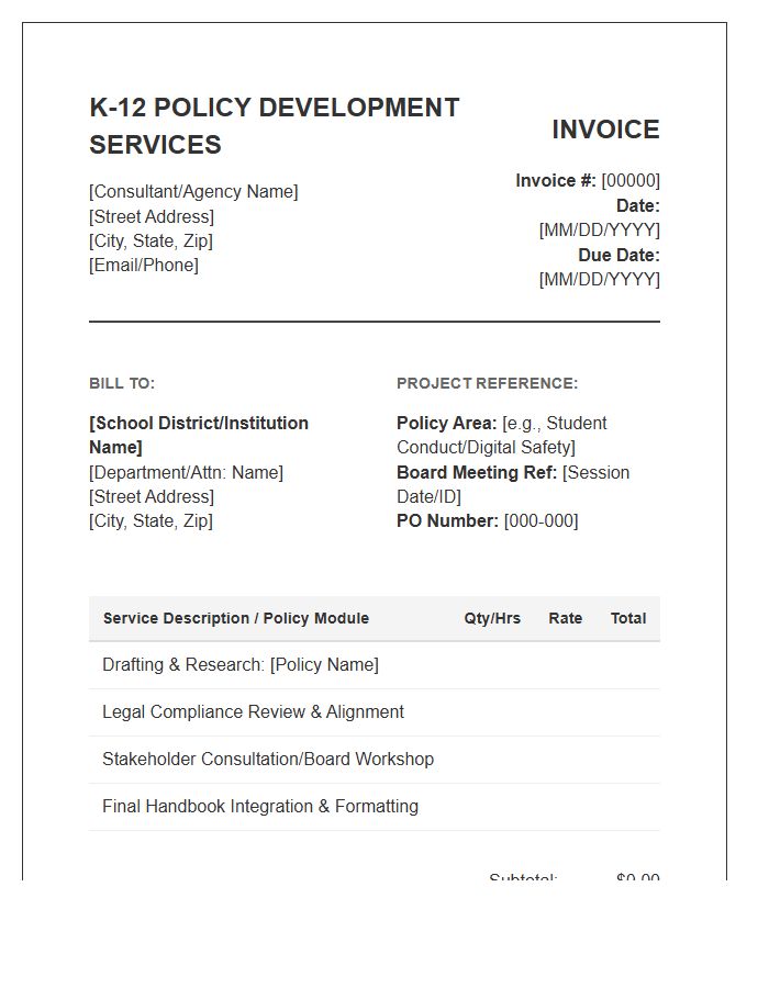 K-12 Policy Development Invoice Template
