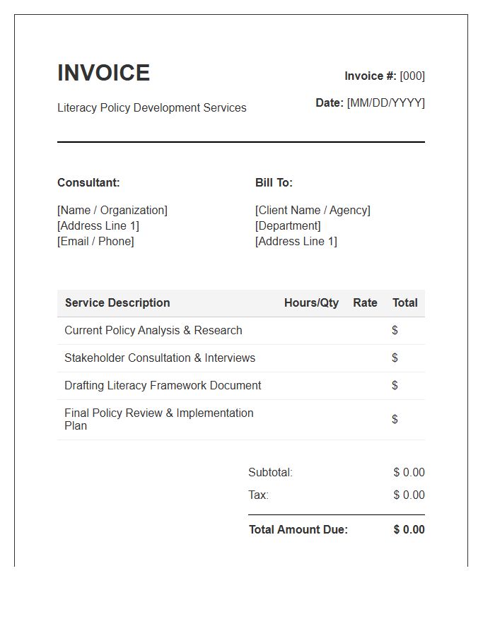Literacy Policy Development Invoice Template