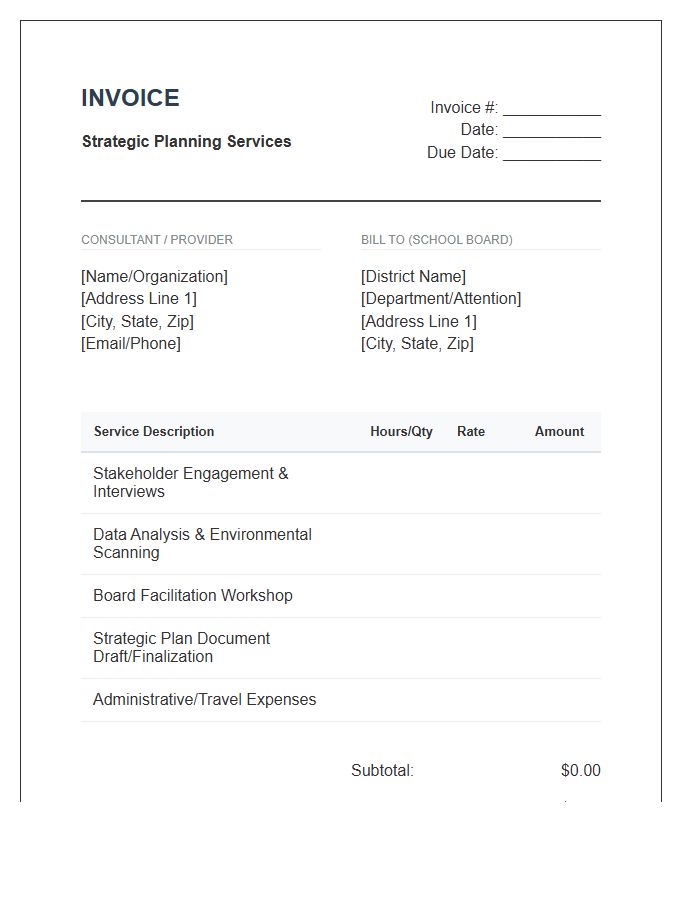 School Board Strategic Planning Invoice Template