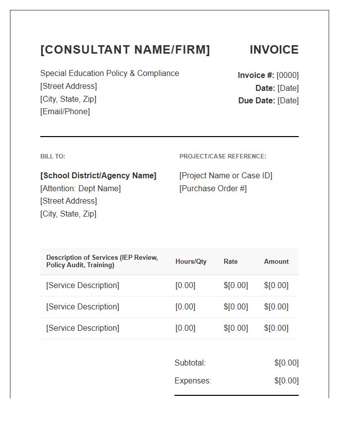 Special Education Policy Consultant Invoice Template