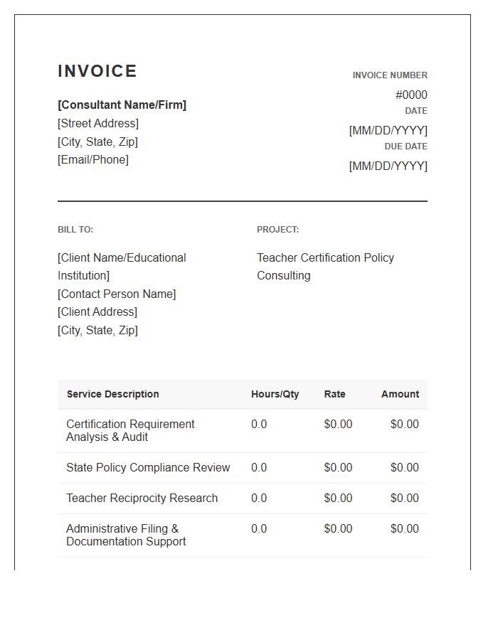 Teacher Certification Policy Consulting Invoice Template