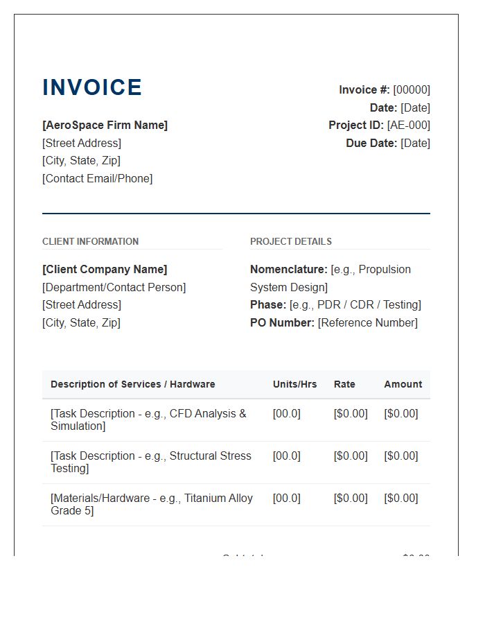 Aerospace Engineering Project Invoice Template