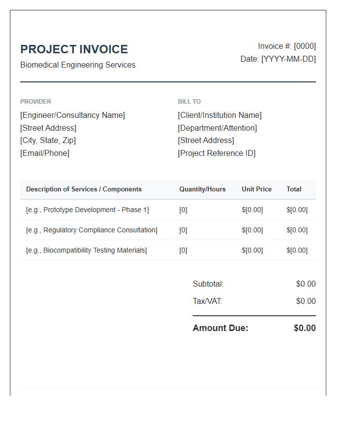 Biomedical Engineering Project Invoice Template