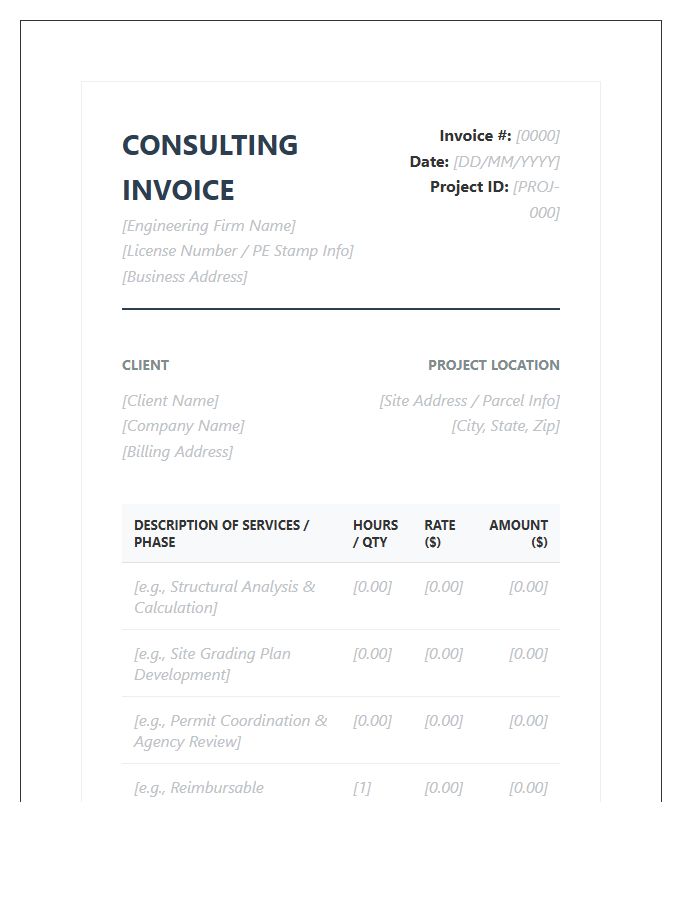 Civil Engineering Project Consulting Invoice Template