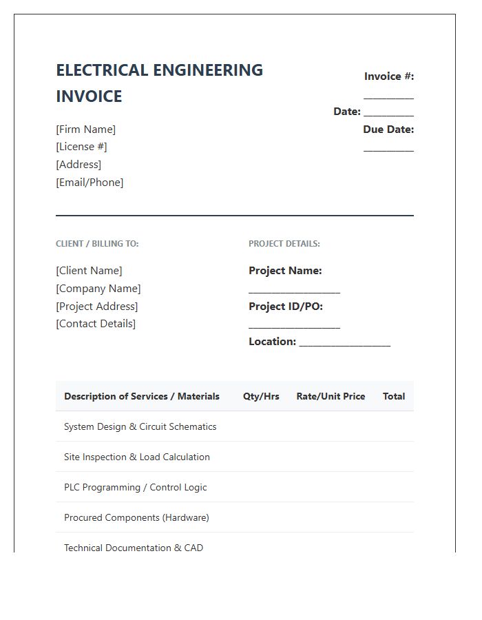 Electrical Engineering Project Invoice Template