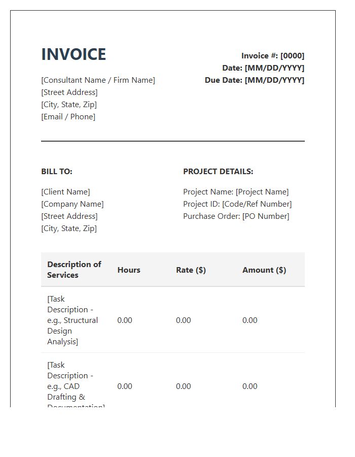 Engineering Consultant Hourly Billing Invoice Template