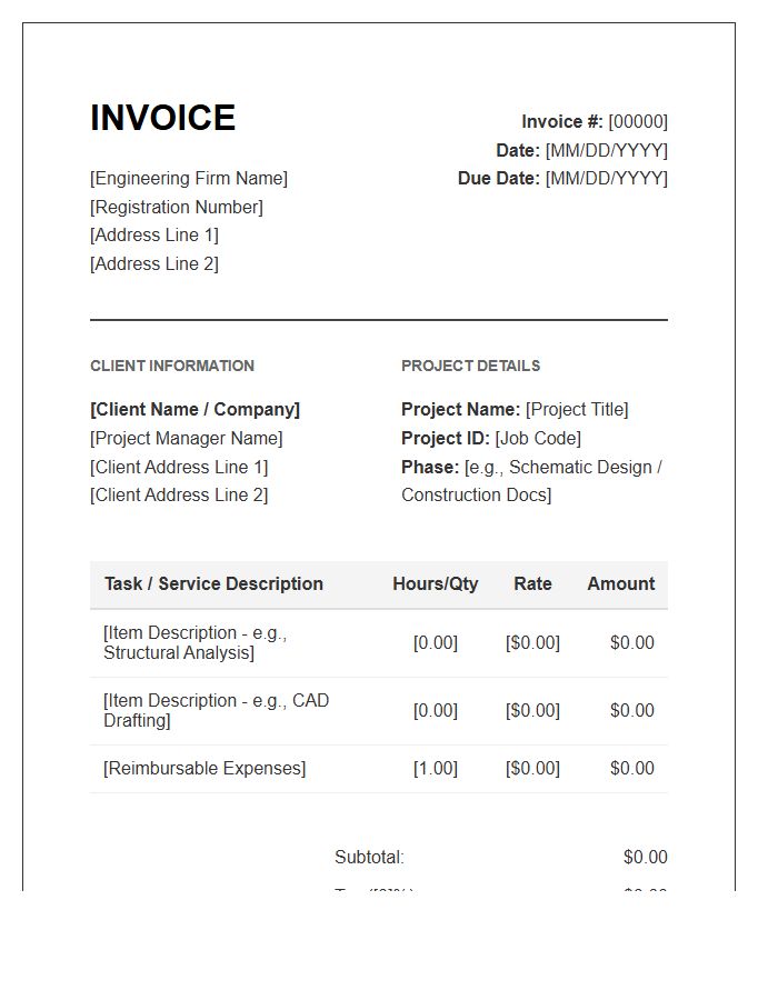 Engineering Design Project Invoice Template