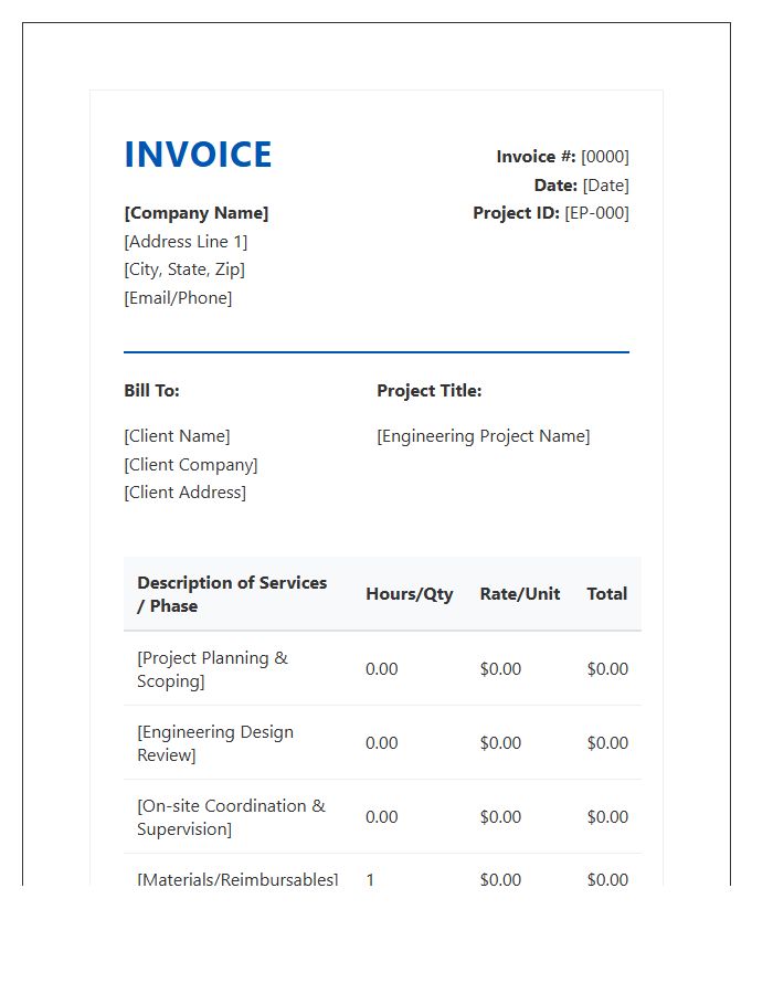 Engineering Project Management Invoice Template