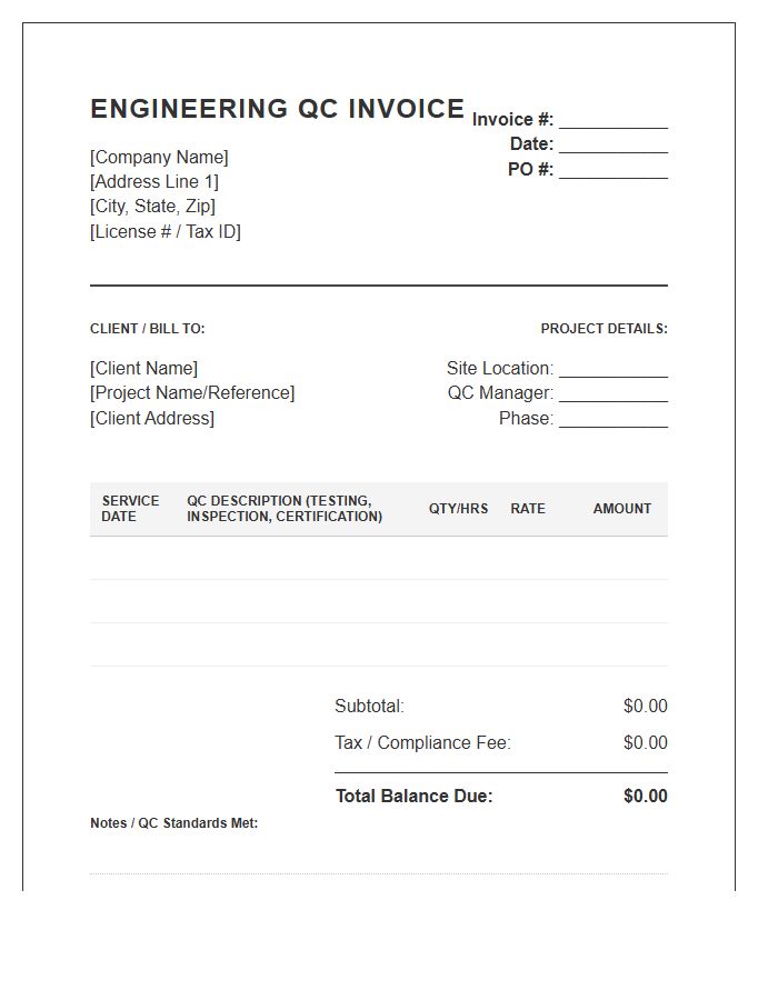 Engineering Quality Control Invoice Template