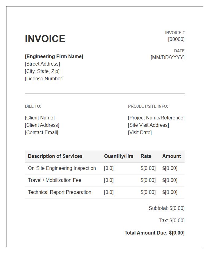 Engineering Site Visit Invoice Template