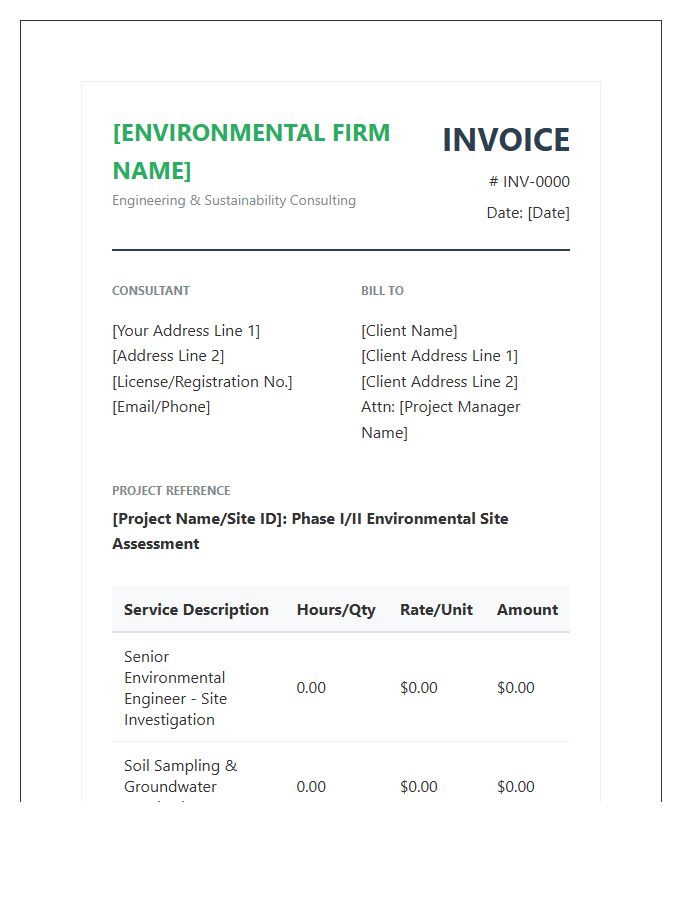 Environmental Engineering Consulting Invoice Template