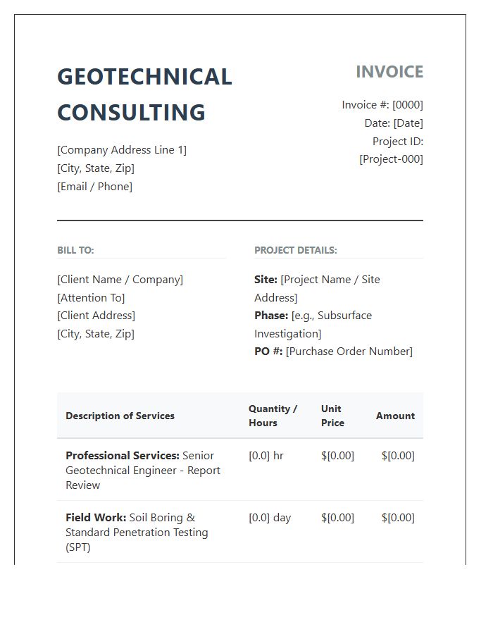 Geotechnical Engineering Consulting Invoice Template