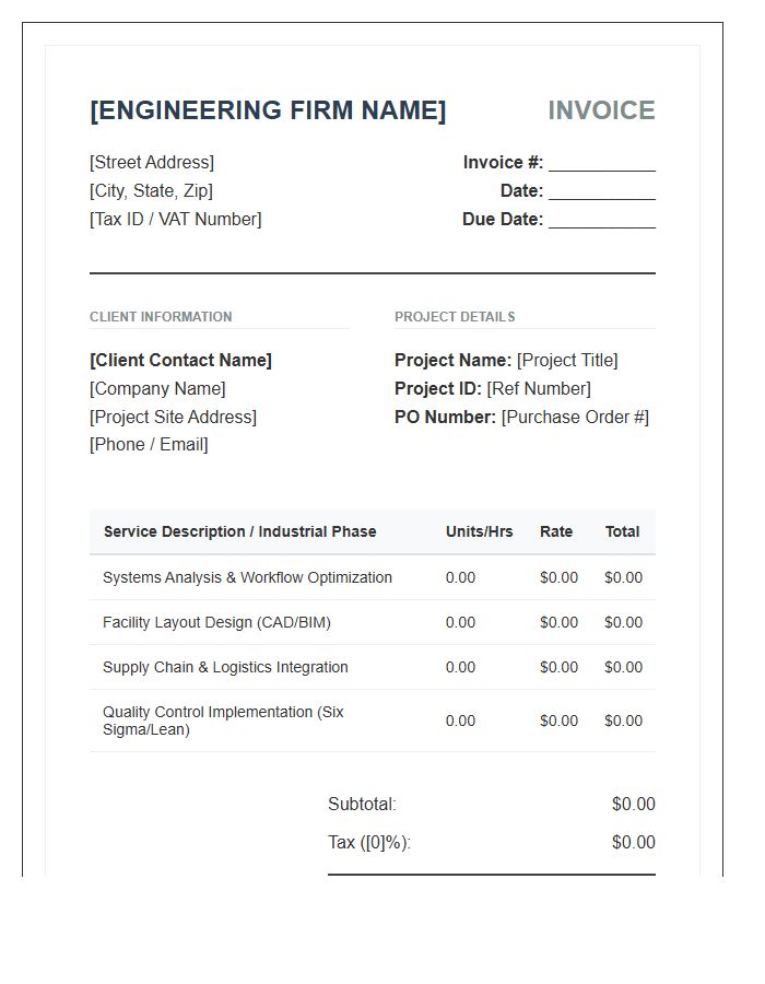Industrial Engineering Project Invoice Template