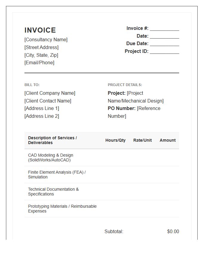 Mechanical Engineering Consulting Invoice Template