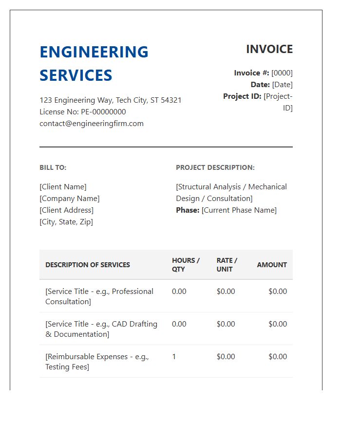 Professional Engineering Services Invoice Template