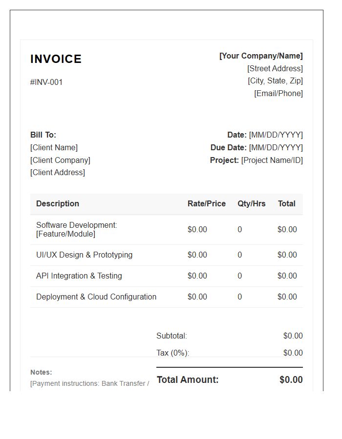 Software Engineering Project Invoice Template