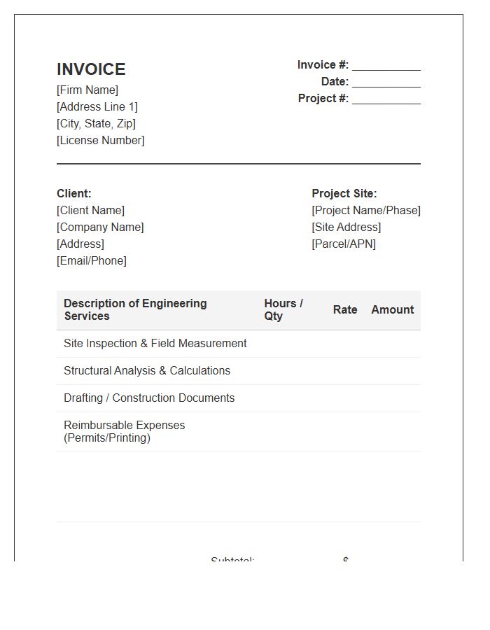 Structural Engineering Services Invoice Template